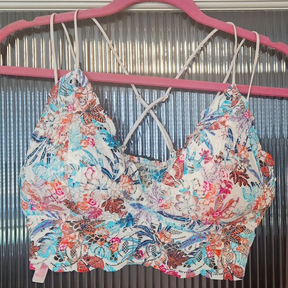 VS PINK lace bralette, tropical print, XL